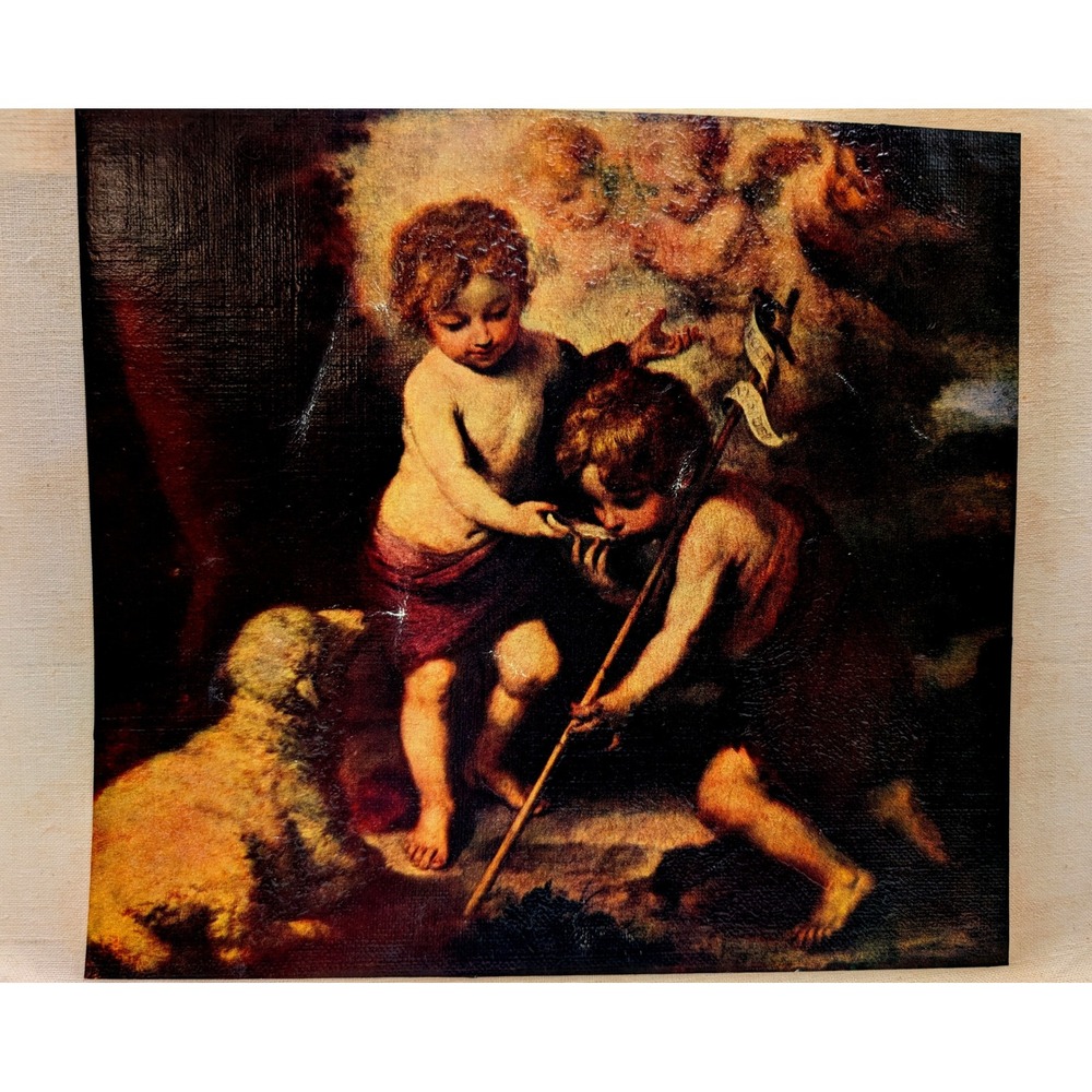 Vintage Intrand Serra S.A. Religious Canvas Art Infant Christ St John Baptist